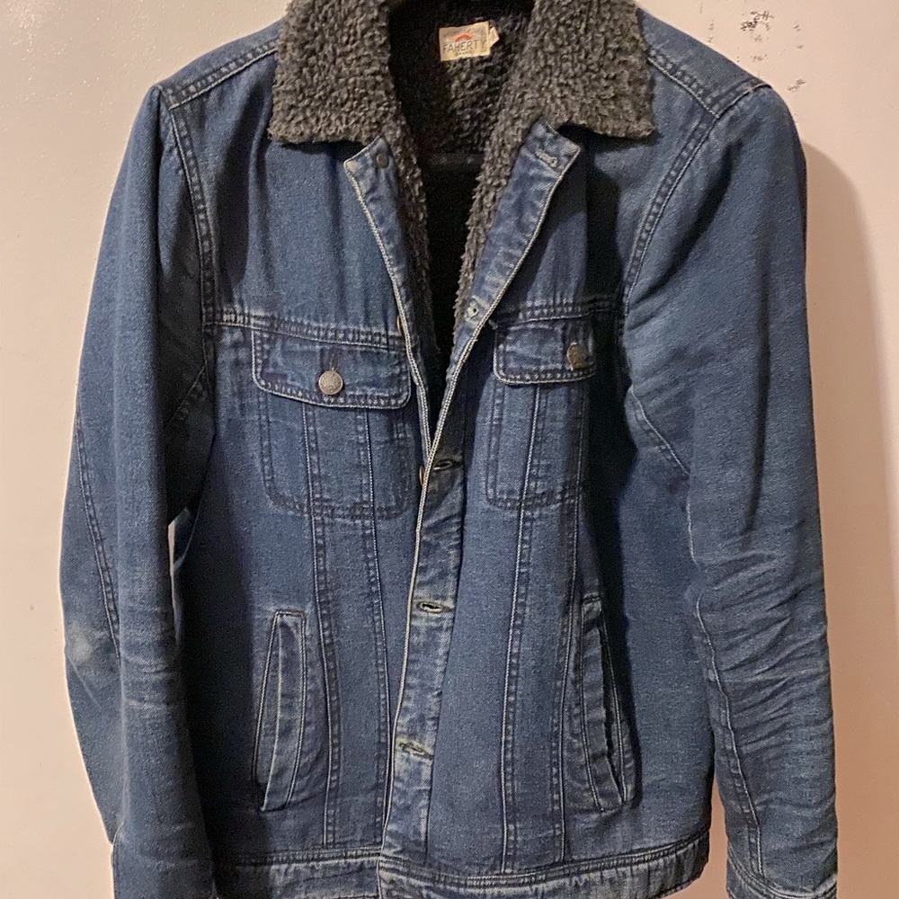 Faherty Sherpa Lined Denim Jacket, Indigo